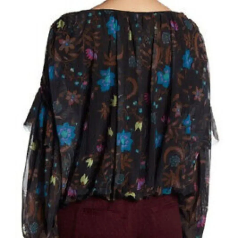 Free People Wildflower Honey Top In Black Long Sleeve Size Small